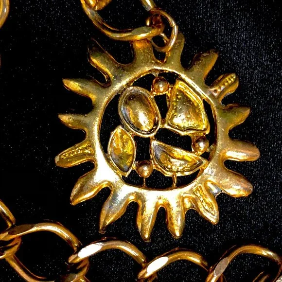 Vtg Gold Tone Festooned Chain Sun Belt - Picture 6 of 9